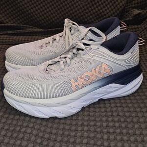 Hoka Bondi 7 Women's Gray and Pink Athletic Shoes